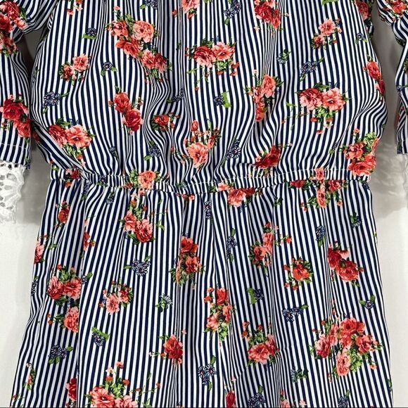 My Michelle Blue and White Striped Floral Romper - Picture 13 of 13